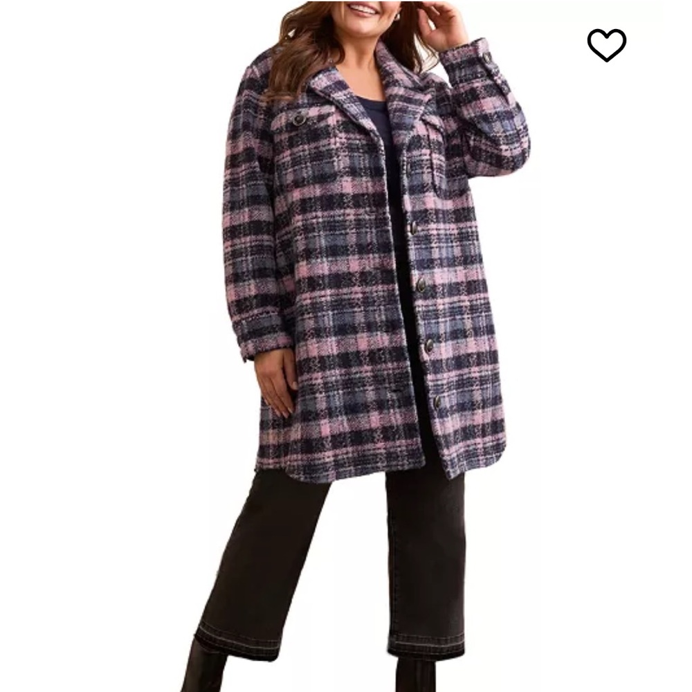 NWT Tribal‎ Jeans Plaid Notch Collar Women's Long Shirt Jacket Wool Blend Medium